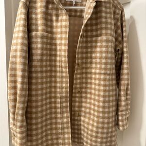 Frame Denim Tan and Cream Checkered Shirt Button Up Shacket Jacket Gingham